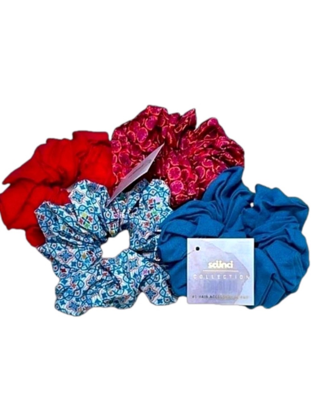 Scunci Jumbo Scrunchies Set of 4 Soft Stretch Hair Bands Blue Red Pink Fun Gift